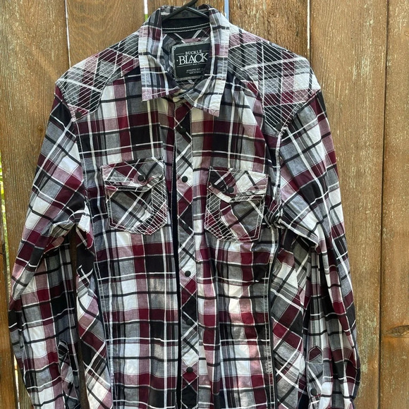 BUCKLE Men’s Burgundy White Plaid Embroidered Long Sleeve Button Athletic Large - Picture 1 of 9